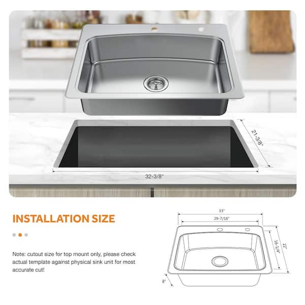 All in-One 33 in. Drop-in Single Bowl 20 Gauge Stainless Kitchen Sink with Pull-Out Faucet