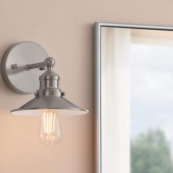 Glenhurst 1-Light Brushed Nickel Industrial Farmhouse Indoor Wall Sconce Light Fixture with Metal Shade