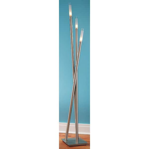67 in. Brushed Silver Indoor Floor Lamp with Frosted Glass Sconces