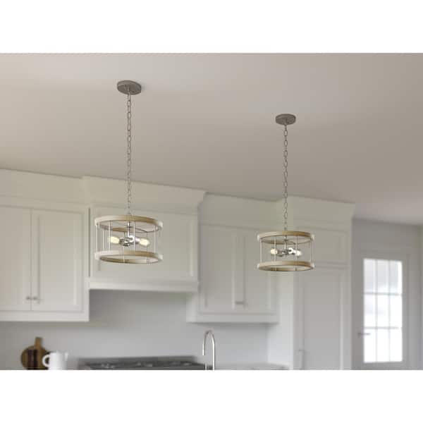 Barrett 14 in. 2-Light Distressed Antique Gray with Brushed Nickel Rustic Hallway Convertible Flush Mount Ceiling Light