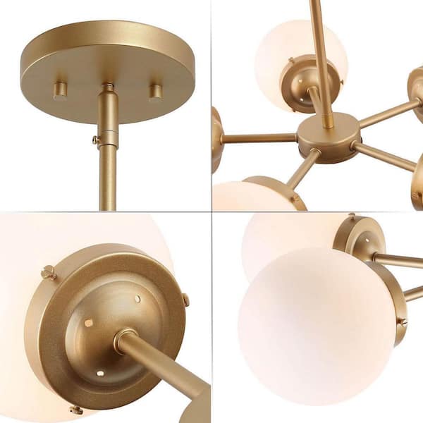 Modern Globe Dining Room Chandelier 5-Light Gold Sputnik Chandelier with Frosted Glass Shades