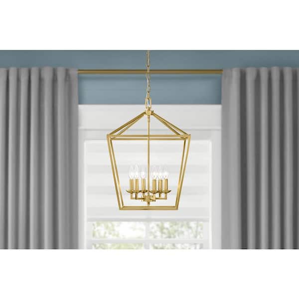 Weyburn 6-Light Gold Farmhouse Chandelier Light Fixture with Caged Metal Shade