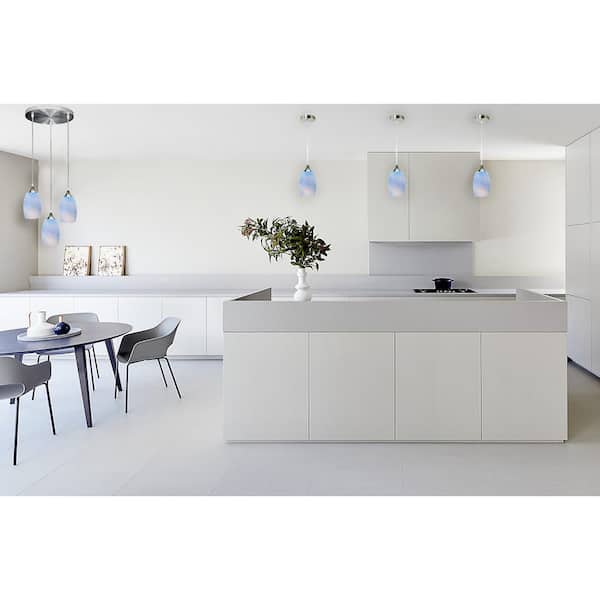 1-Light Oval Nickel Hand Blown Blue Glass Shade Pendant (Pack of 3)