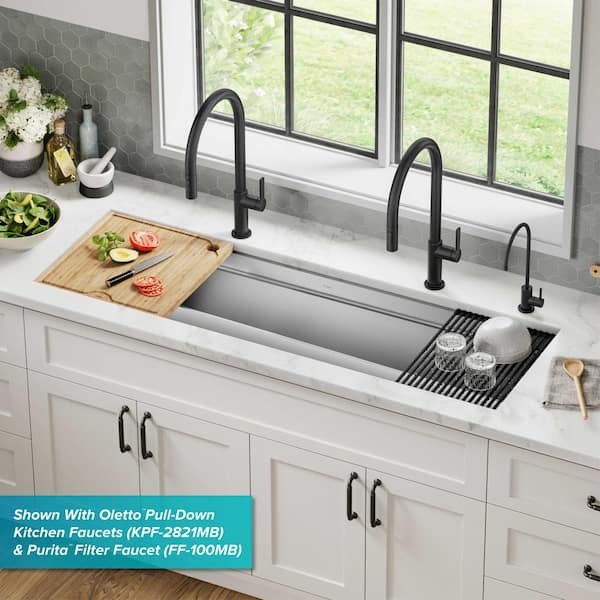 Kore 2-Tier Workstation 16-Gauge Stainless Steel 57 in. Single Bowl Undermount Kitchen Sink with 10 Piece Chefs Kit