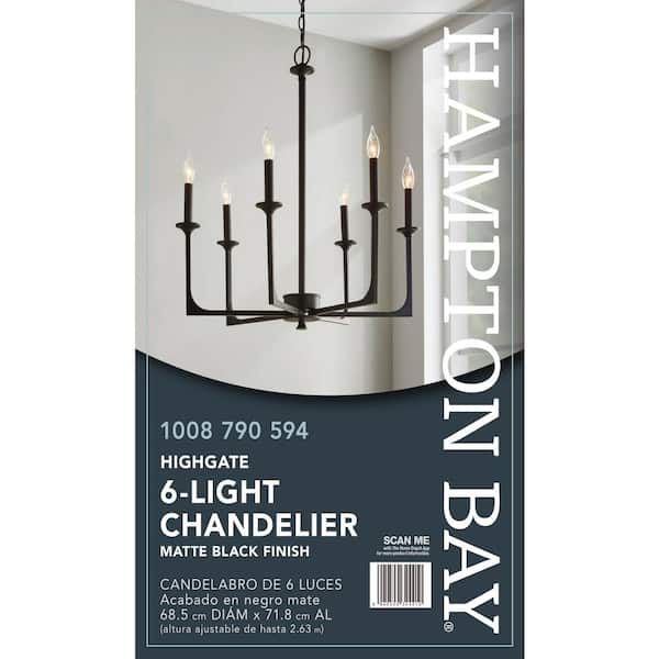 Highgate 6-Light Matte Black Chandelier without Glass Shade
