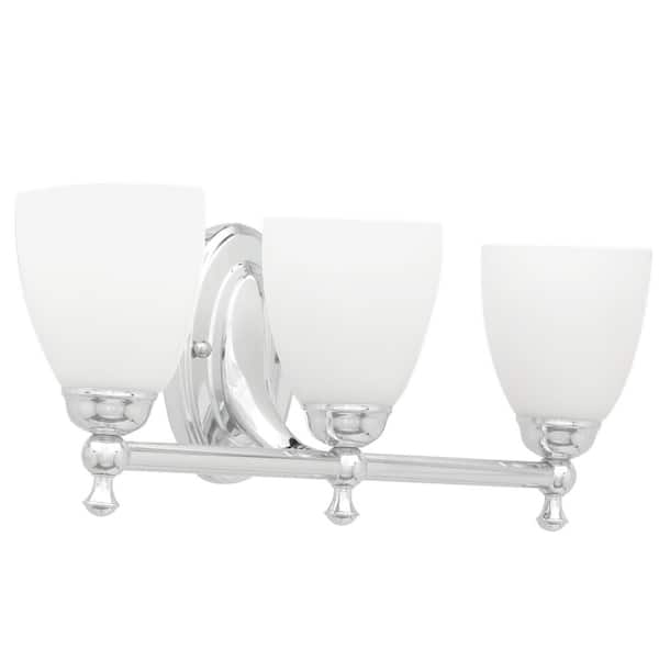 Solomone 22 in. 3-Light Polished Chrome Bathroom Vanity Light Fixture with Opal Glass Shades