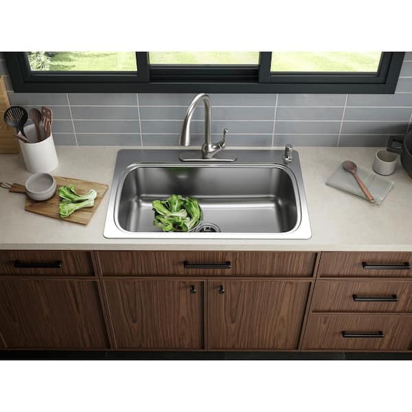 Verse 33 in. Drop-in Single Bowl 18 Gauge Stainless Kitchen Sink with 4 Faucet Holes