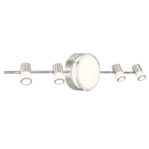 Greyrock 3.44 ft. 4-Light Brushed Nickel Integrated LED Fixed Track Lighting Kit with Rotating Heads & Flush Mount Light