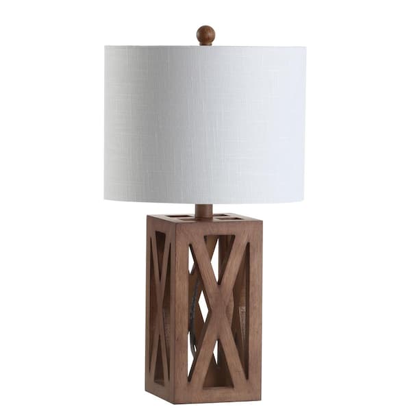 Stewart 21.5 in. Brown Wood LED Table Lamp