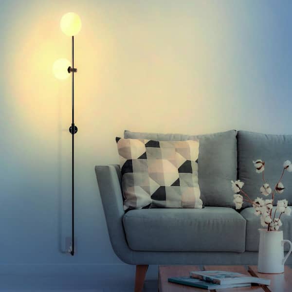 Equinox 62 in Black LED 2-Light Wall Sconce Lamp with Glass Globe Shades