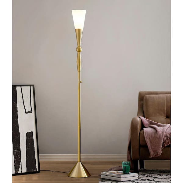 Dione 72 in. H Antique Brass Metal Torchiere Floor Lamp, LED Dimmable, Bulb Included