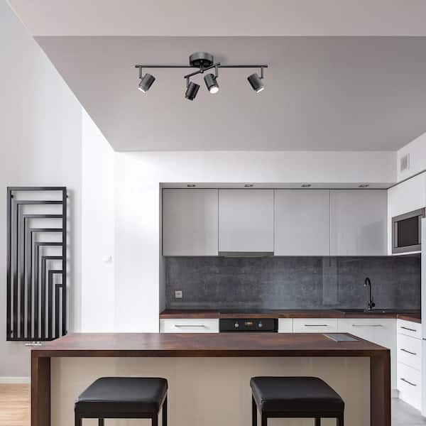 Walton 2 ft. 4-Light Matte Black 29-Watt Integrated LED Linear Track Lighting Kit with Swivel Center Bar