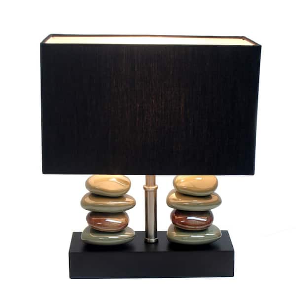 Monterey 14.5 in. Rectangular Dual Stacked Stone Ceramic Table Lamp with Black Shade