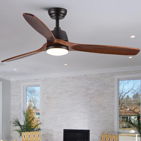 Farmhouse 52 in. Integrated LED Indoor Matte Black Ceiling Fan with Remote Control, DC Motor and 3 Solid Wood Blades