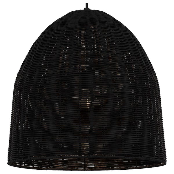 Highler 1-Light Matte Black Pendant with Matte Black Rattan Shade