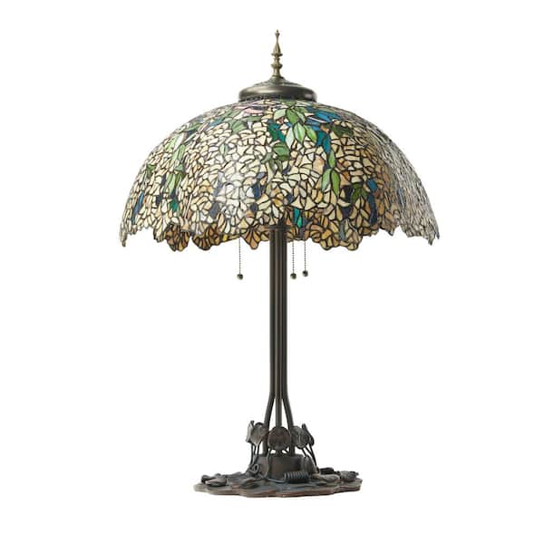 Valencia 31 .75 in. Antique Bronze Laburnum Tiffany-Style Stained Glass Table Lamp