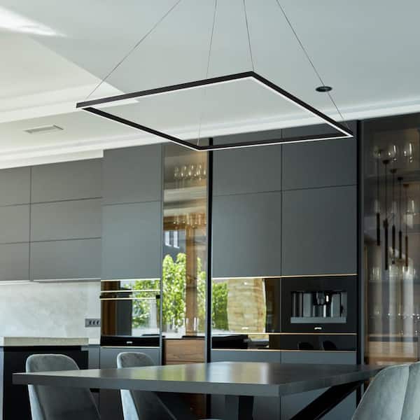Atria Square 39 in. 62-Watt Black Modern ETL Certified Integrated LED Pendant Height Adjustable