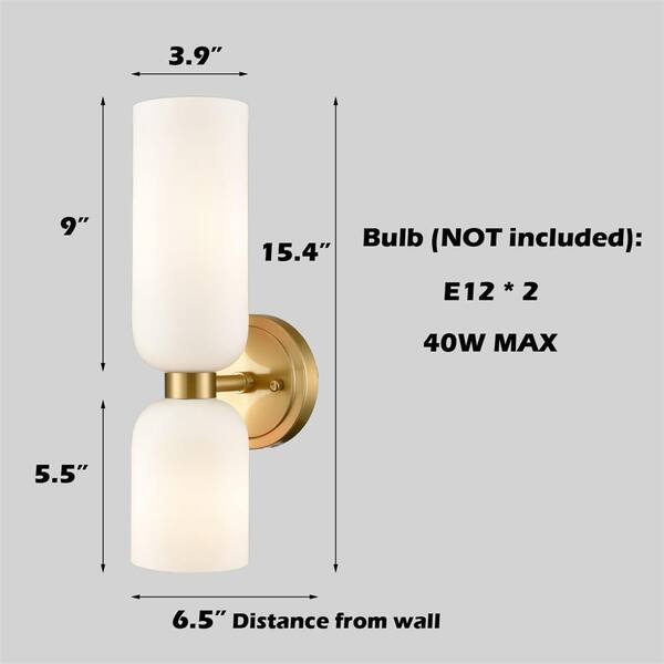 11.8 in. 2 Light Brass Modern Wall Sconce with Standard Shade