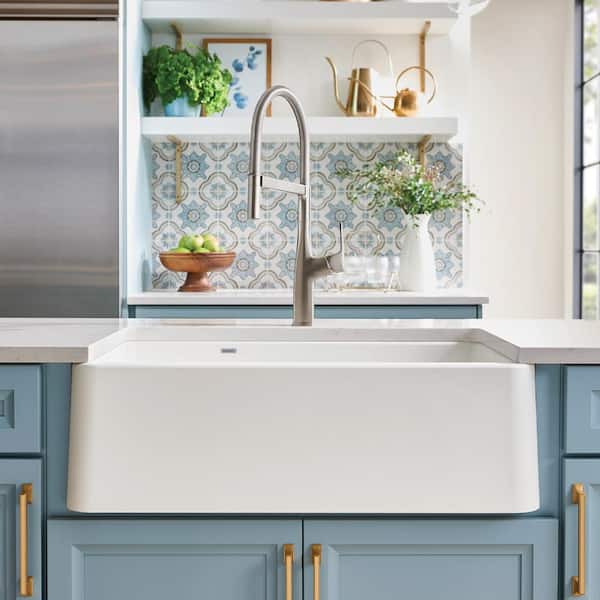 Ikon White Granite 33 in. Double Bowl Farmhouse Apron Kitchen Sink