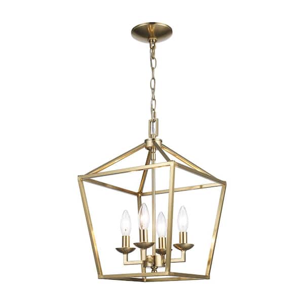 Weyburn 4-Light Gold Farmhouse Chandelier Light Fixture with Caged Metal Shade