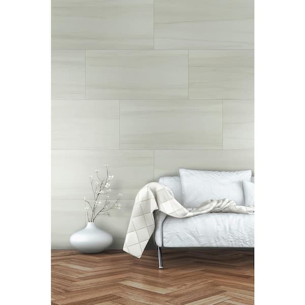 Bianco Dolomite 24 in. x 48 in. Polished Porcelain Stone Look Floor and Wall Tile (16 sq. ft./Case)