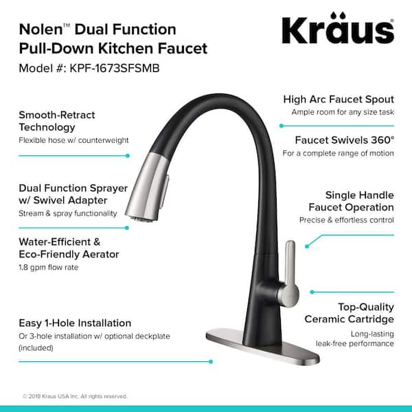 Nolen Single-Handle Pull-Down Sprayer Kitchen Faucet with Dual Function Sprayer in Spot Free Stainless Steel/Matte Black
