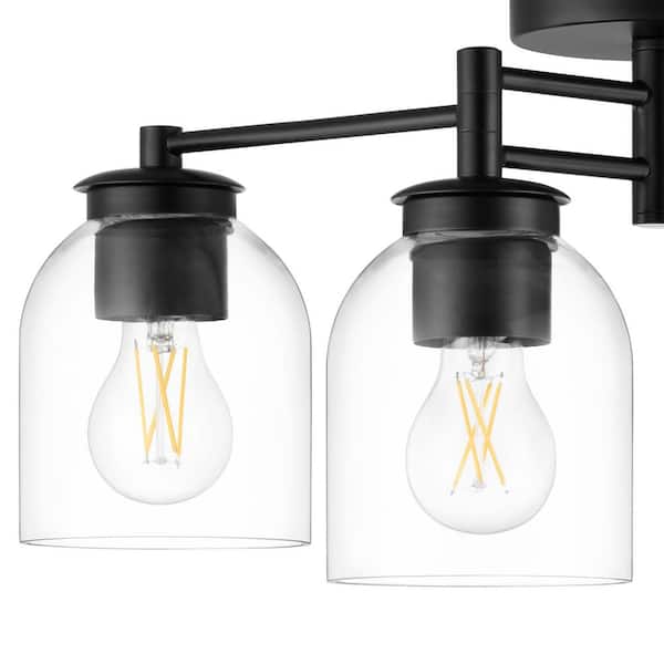 Boundbrook 26.25 in. 4-Light Matte Black Semi-Flush Mount with Clear Glass Shades