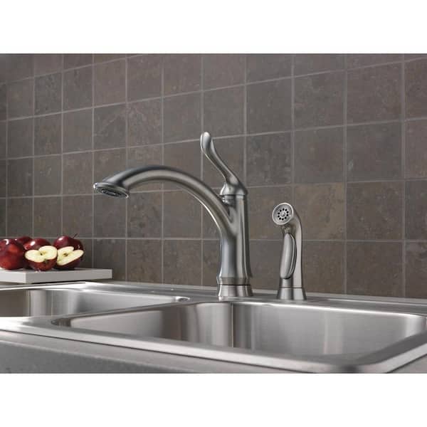 Linden Single-Handle Standard Kitchen Faucet with Side Sprayer in Arctic Stainless
