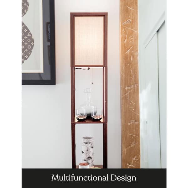 Maxwell 63 in. Walnut Brown LED Skinny Shelf Column Floor Lamp