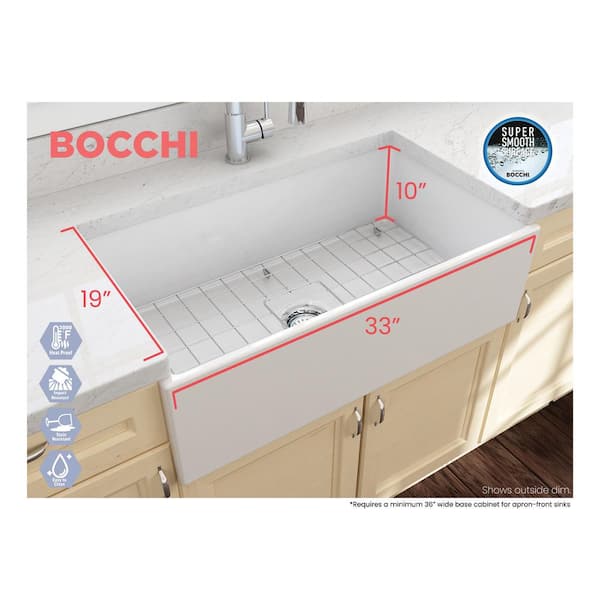 Contempo Farmhouse Apron Front Fireclay 33 in. Single Bowl Kitchen Sink with Bottom Grid and Strainer in White