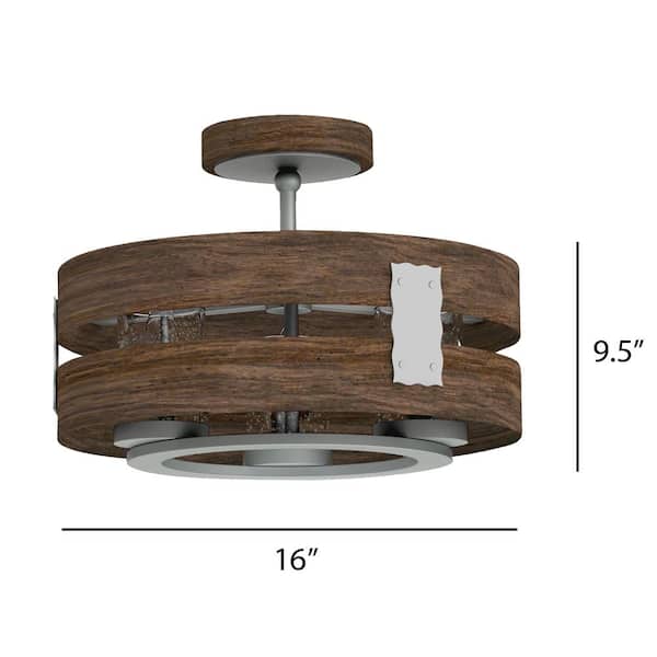 3-Light Expresso Clear Glass Semi-Flush Mount and Pendant