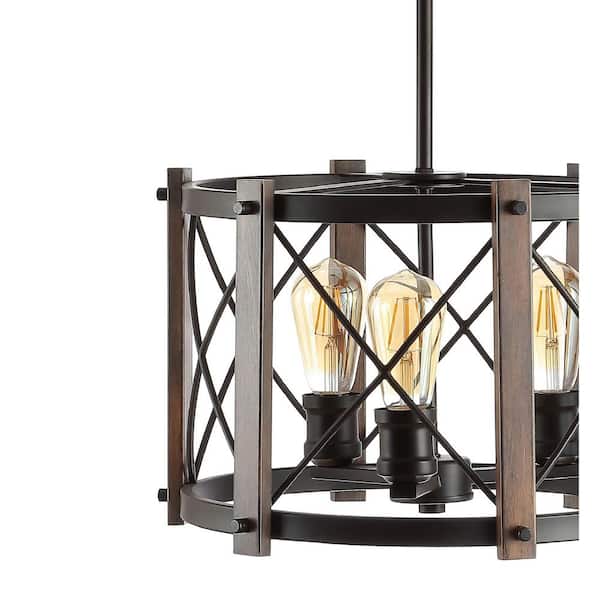 Ferme 16 in. 3-Light Oil Rubbed Bronze/Brown Adjustable Iron Rustic Farmhouse LED Pendant