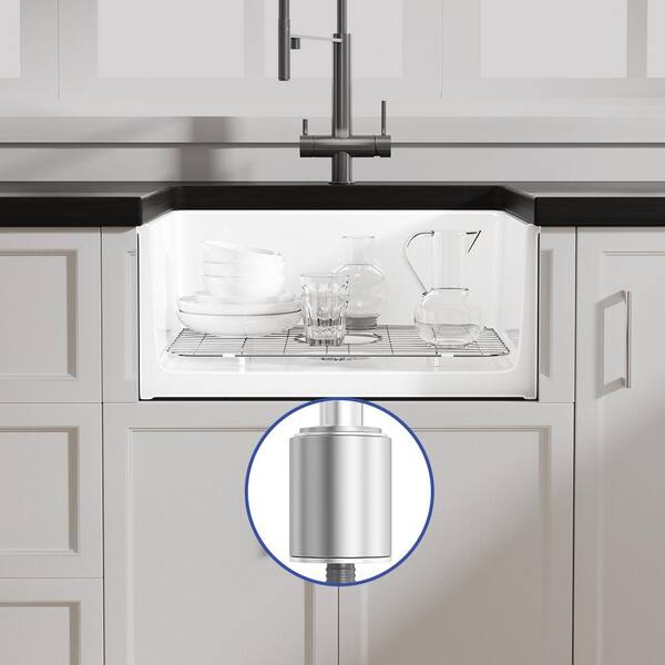 Oslo 24 in. Undermount Single Bowl White Ceramic Kitchen Sink with Botton Grid and Basket Strainer