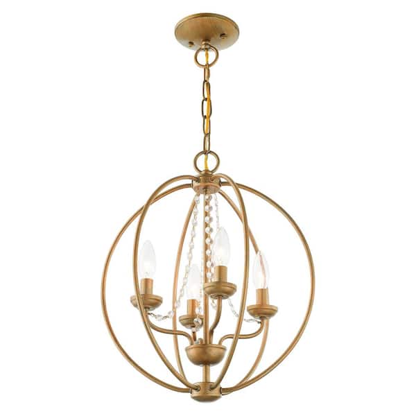 Arabella 4 Light Antique Gold Leaf Convertible Mini Chandelier/Ceiling Mount