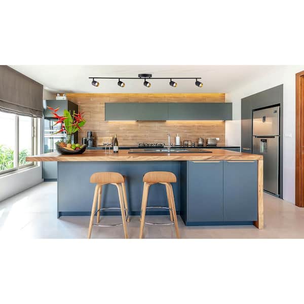 7-Watt 5-Bulb 2450 Lumens Black LED Track Lighting Kit with Fixed Rail Ceiling Light with Rotating Heads, 3000K