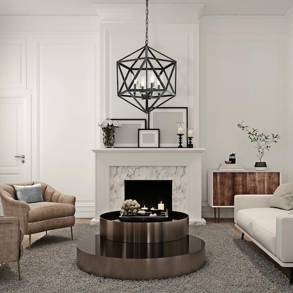Renzo 4-Light Antique Black Geometric Iron Modern Farmhouse Cage Chandelier with Clear Glass Shades