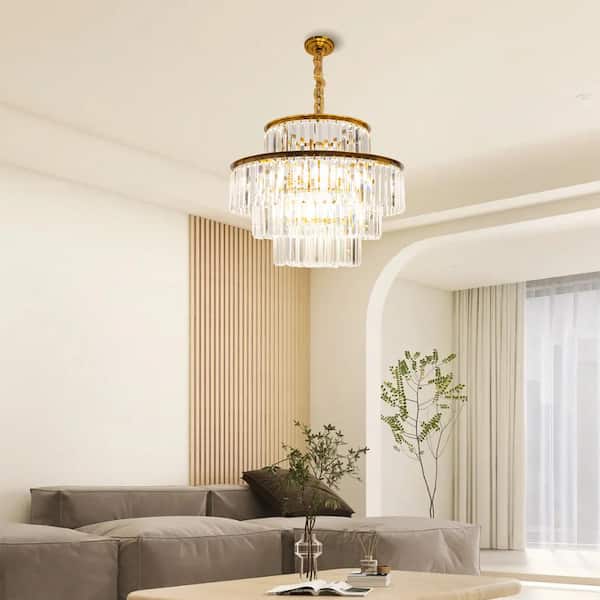 23.62 in. 10-Light 4-Tier Gold Modern Luxury K9 Crystal Pendant Light(Without Remote Control)
