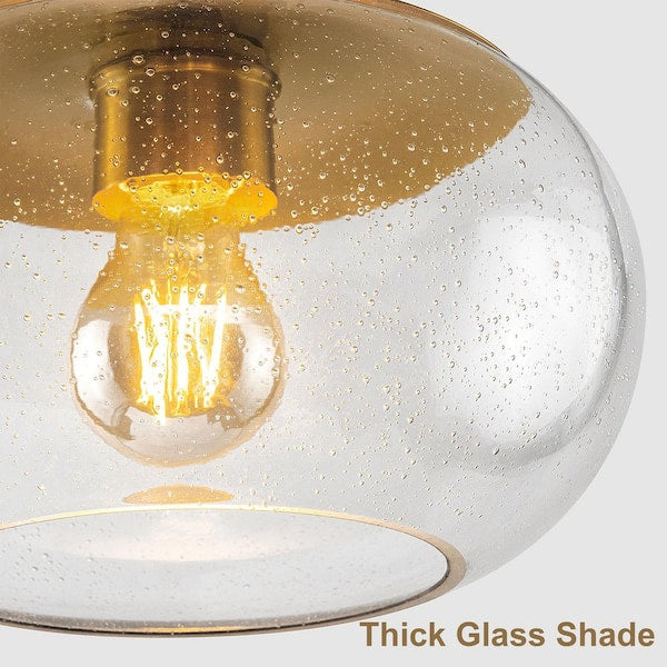 1-Light Modern Antique Brass Pendant Light with Seeded Glass Shade