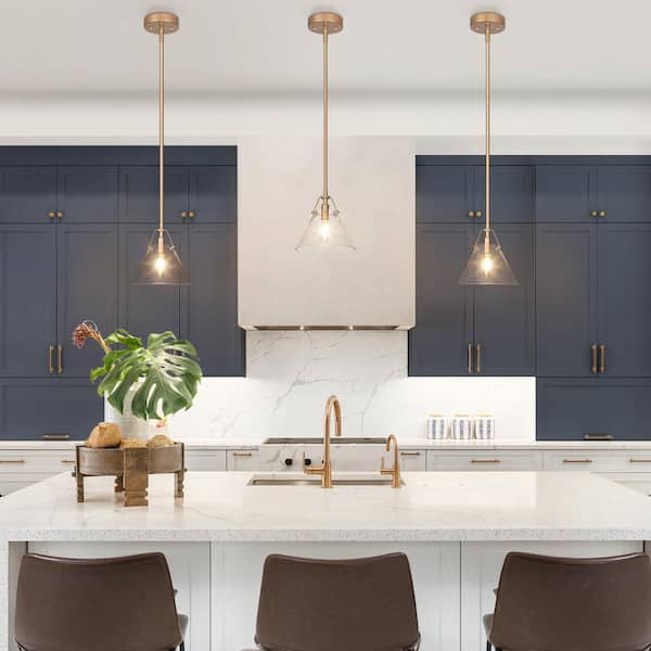 Modern Mini Pendant Light, 1-Light Gold Kitchen Island Pendant Light with Seeded Glass Shade