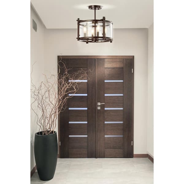 Hampdon 15 in. Oil Rubbed Bronze Iron/Glass Modern Drum LED Flush Mount