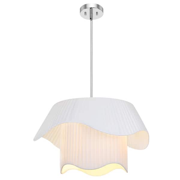 3-Light Brushed Nickel Shaded Pendant Light with Drum Shade