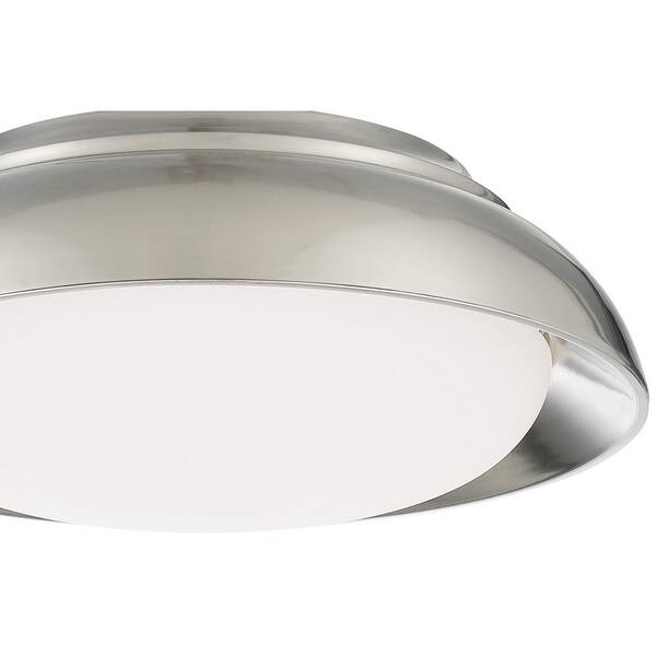 Vantage 15 in. 1-Light Brushed Nickel LED Flush Mount with White Acrylic Shade