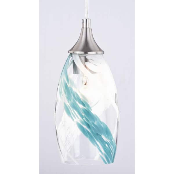 Milano 1-Light Satin Nickel Mini Pendant Ceiling Light Blue Glass