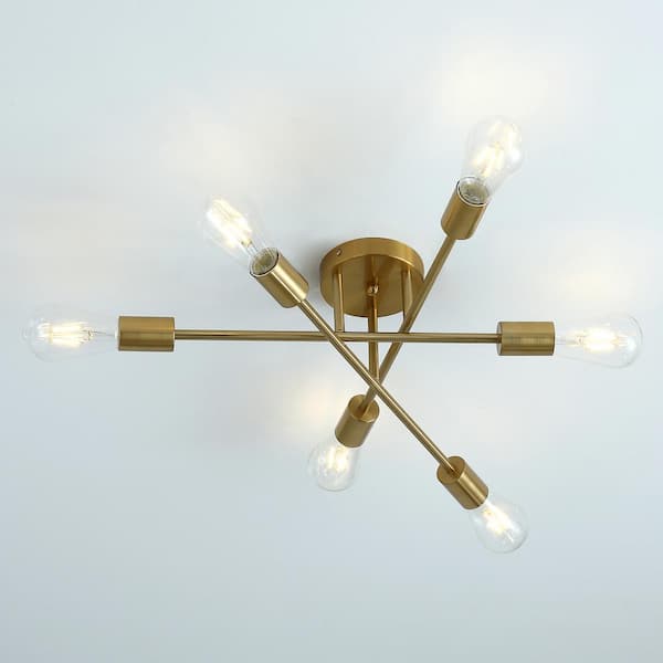 Modern 21.6 in. 6-Light Sputnik Linear Semi-Flush Mount Ceiling Lighting Fixture