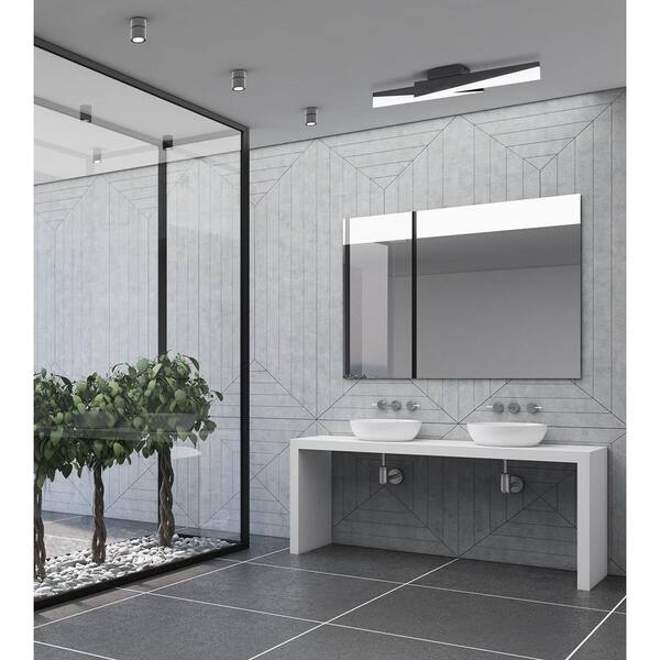 Isidro 33.75 in. W x 4.4 in. H Structured Black LED Semi-Flush Mount with White Acrylic Shades