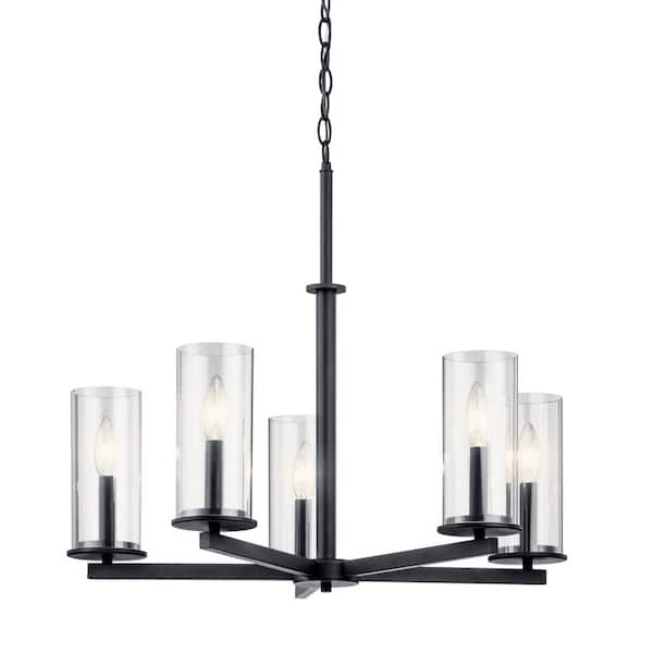 Crosby 26.25 in. 5-Light Black Contemporary Candlestick Cylinder Chandelier for Dining Room