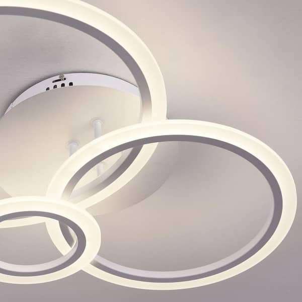 26 in. 1-Light Integrated LED Semi-Flush Mount Modern Design 3 Acrylic Circle Ring Ceiling Light