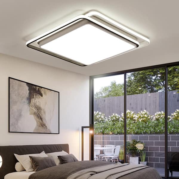 18.8 in. 1-Light White Modern Minimalist Square Acrylic LED Flush Mount Ceiling Light