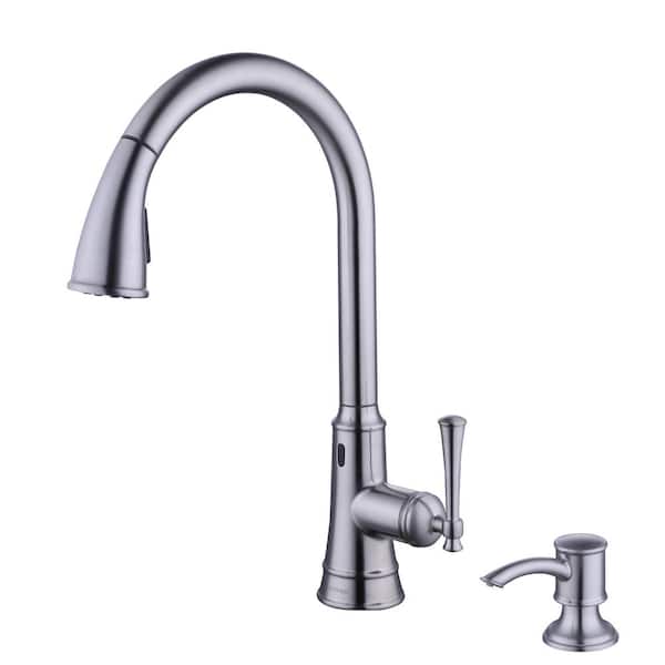 Hemming Single-Handle Touchless Pull Down Sprayer Kitchen Faucet with Soap Dispenser in Spot Resistant Stainless Steel