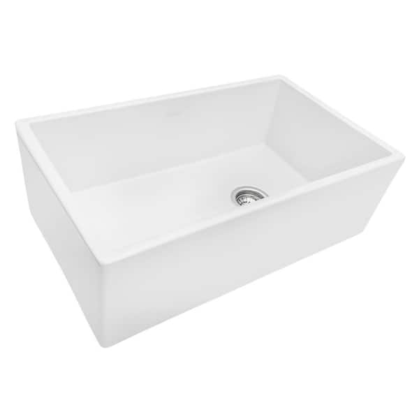30 in. Single Bowl Farmhouse Fireclay Kitchen Sink with Right Offset Drain in White